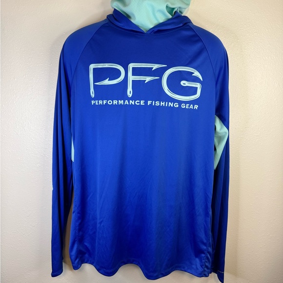 Columbia PFG Terminal Tackle Long Sleeve Fishing Shirt Vivid Blue SzL UPF 50 - Picture 1 of 16